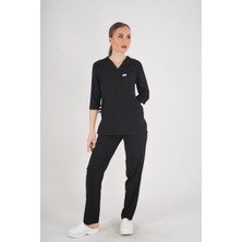 Unisex Siyah Violet Model Scrubs Takım Doktor Hemşire Üniforması