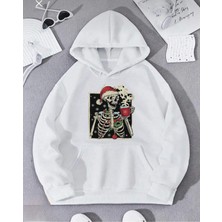 Yılbaşı Temalı Yeni Yıl Kutlayan Iskelet Baskılı Sweatshirt