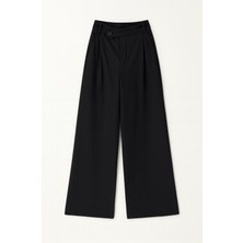 4759 Kadın Çapraz Bel Dökümlü Bol Paça Palazzo Pantolon Siyah