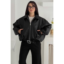 Kadın Oversize Deri Ceket – Güçlü & Sokak Stili