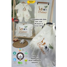 Müslin Yeni Doğan 4katlı Organik %100PAMUK Kişiye Özgü Nakışlı Hastane Çıkış Seti-Safari Model