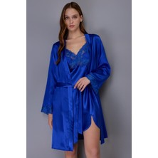 Ayyıldız 3978 Saks Saten Gecelik Sabahlık Takım