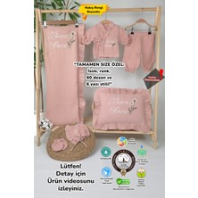 Müslin Yeni Doğan 4katlı Organik %100PAMUK Kişiye Özgü Nakışlı Hastane Çıkış Seti (Pudra Papatyalı)