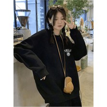 Unisex Siyah Smile Logo Baskılı Oversize Sweatshirt Ck-Smilesyhsweet