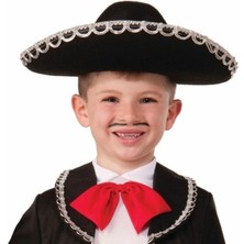 Gümüş Renk Şeritli Meksika Mariachi Latin Şapkası 55 cm Çocuk
