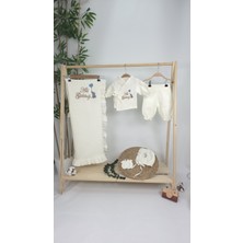 Müslin Yeni Doğan 4katlı Organik %100PAMUK Kişiye Özgü Nakışlı Hastane Çıkış Seti-Kahverengi-Filli