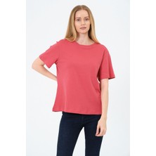 Kadın Bisiklet Yaka Kısa Kollu  Basic T-Shirt - Interlok Kumaş