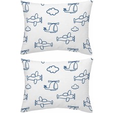 Makiteks Yüzde Yüz Pamuklu 2 Adet 35X45 cm Ucak Helikopter Desenli Bebek Yastık Kılıfı