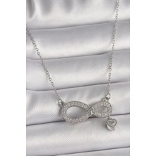 Çelik Zirkon Taşlı Sonsuzluk Model Kalpli Kolye