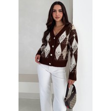 Kadın Argyle Desenli Triko Hırka – Retro & Zarif Stil