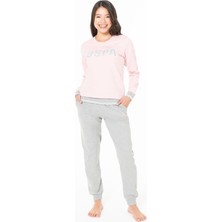 Kadın Bisiklet Yaka Uzun Kollu Pijama Takımı S26117 Bantlı Paça Rahat Kumaş