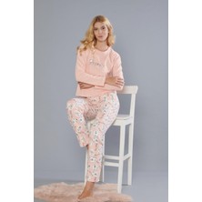 Dowry Kadın Pamuk Sevimli Desen Uzun Kollu Kışlık Pijama Takımı 09-275