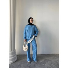 Garnili Çımalı Yırtmaç Detaylı Iki Iplik Kumaş Oversize Eşofman Takım