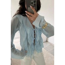 Sportiness Fırfır Detaylı Bağlamalı Şifon Kumaş Gömlek