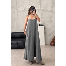 Ayarlanabilir Askılı Aerobin Kumaş Uzun Elbise