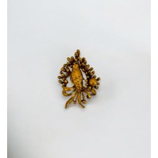 Balık Figürlü Koyu Altın Sarı Metal Broş