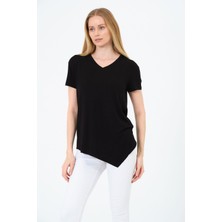 Kadın Kısa Kollu Oversize V Yaka T-Şhirt