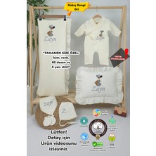 Müslin Yeni Doğan 4katlı Organik %100PAMUK Kişiye Özgü Nakışlı Hastane Çıkış Seti (Balonlu Ayıcık-2)