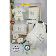 Müslin Yeni Doğan 4katlı Organik %100PAMUK Kişiye Özgü Nakışlı Hastane Çıkış Seti(Ikili Dal Model-5)
