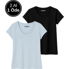 Kadın %100 Pamuk 2'li Paket Kısa Kollu Yuvarlak Yaka Tişört