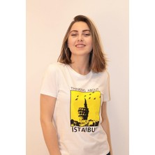 Kadın Bisiklet Yaka T-Shirt %100 Pamuk Tişört