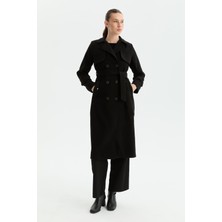 Günay Karaca Kışlık Kaşe Kadın Kaban  Genç Spor Çift Düğme Kruaze Siyah 2602