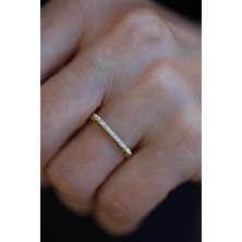 14 Ayar Altın Top Dizisi Taşlı Silindir Detaylı Yüzük