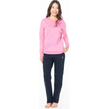 Kadın Bisiklet Yaka Uzun Kollu Pijama Takımı S26123 Rahat Kumaş Cepli