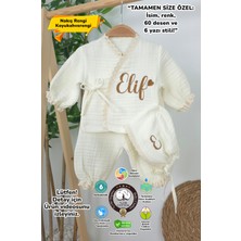 Müslin Yeni Doğan 4katlı Organik %100PAMUK Kişiye Özgü Nakışlı Hastane Çıkış Seti (Kalpli Model-8)