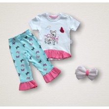 Diji Baby 6-9 9-12 12-18 Ay Ceylanın Rüyası Baskılı Bandanalı Kısa Kollu Sweat 3lü Kız Bebek Takımı