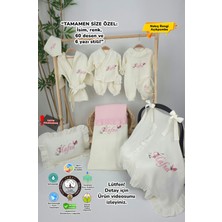 Müslin Yeni Doğan 4katlı Organik %100PAMUK Kişiye Özgü Nakışlı Hastane Çıkış Seti(Kelebekli Papatya)