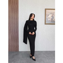 Şal Yaka Omuz Büzgülü Elbise