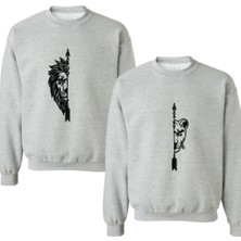 Sevgililer Günü Couple Çift Dişi ve Erkek Aslan Baskılı Sevgili Kombini Tasarım Sweatshirt