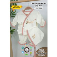 Müslin Yeni Doğan 4katlı Organik %100PAMUK Kişiye Özgü Nakışlı Hastane Çıkış Seti (Pudra Biyeli-1)