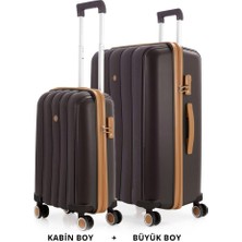 Mçs Bavul Büyük ve Kabin 2li Set Silikon Valiz V305 Kahve/şamp