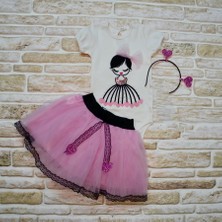 Diji Baby 9-12-18 Ay Kalp Kız Nakışlı Taçlı Kısa Kollu Tütü Etek 3lü Kız Bebek Takımı