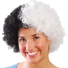 Siyah Beyaz Kıvırcık Afro Bonus Taraftar Peruğu