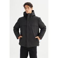 Relaxed Fit Rahat Kesim Kapüşonlu Cepli Şişme Mont