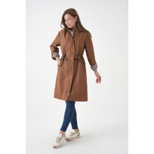 Taba Rüzgar ve Su Geçirmez Çıkarılabilir Kapüşonlu Beli Tünelli Bondit Kumaş Trençkot