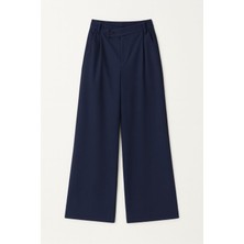 4759 Kadın Çapraz Bel Dökümlü Bol Paça Palazzo Pantolon Lacivert