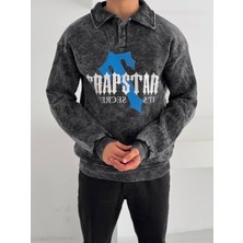 Yıkamalı Kumaş Oversıze Düğmeli Yakalı Sweat - %100 Penye Oversıze Sweatshırt