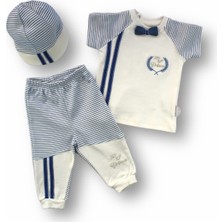 Diji Baby 3-6 6-9 9-12 Ay My Prince Nakışlı Şapkalı Kısa Kollu Sweatli 3lü Erkek Bebek Takımı