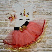 Diji Baby 9-12-18 Ay Payetli Pony Nakışlı Tokalı Kısa Kollu Tütü Etek 3lü Kız Bebek Takımı