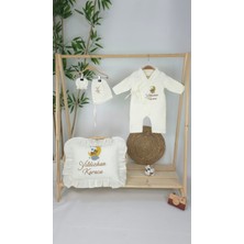 Müslin Yeni Doğan 4katlı Organik %100PAMUK Kişiye Özgü Nakışlı Hastane Çıkış Seti(Ay Yıldızlıayıcık)