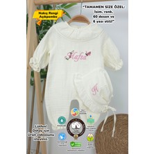 Müslin Yeni Doğan 4katlı Organik %100PAMUK Kişiye Özgü Nakışlı Hastane Çıkış Seti(Kelebekli Papatya)