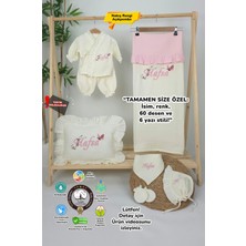 Müslin Yeni Doğan 4katlı Organik %100PAMUK Kişiye Özgü Nakışlı Hastane Çıkış Seti(Kelebekli Papatya)