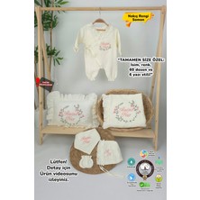 Müslin Yeni Doğan 4katlı Organik %100PAMUK Kişiye Özgü Nakışlı Hastane Çıkış Seti (Çiçek Model-2)