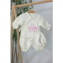 Müslin Yeni Doğan 4katlı Organik %100PAMUK Kişiye Özgü Nakışlı Hastane Çıkış Seti (Kedi Patisi)