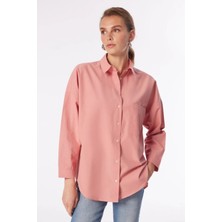Denim Trip Oversized Gömlek Yaka Açık Pembe Kadın Gömlek DT10765