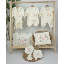 Müslin Yeni Doğan 4katlı Organik %100PAMUK Kişiye Özgü Nakışlı Hastane Çıkış Seti (Çiçek Model-2)